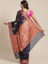 Navy blue colored semi cotton saree