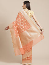 Pink Powerloom Cotton Silk Jaal Banarasi Saree