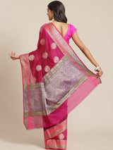 Fuchsia pink semi cotton saree