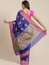 Blue colored semi cotton saree