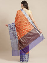 Peach Motif Semi Organza Silk Blend Banarasi Saree