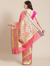 Pink semi organza silk blend banarasi saree