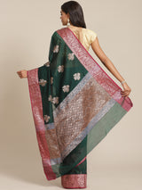 Bottle green colored semi cotton saree