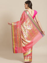 Pink jamdaani semi organza silk saree