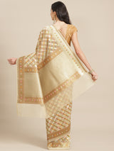 Cream Powerloom Semi Organza Silk Banarasi Saree