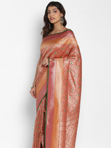 Red semi katan silk saree