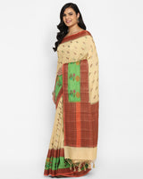 Cream Pure Munga Silk Skirt Booti Banarasi Saree