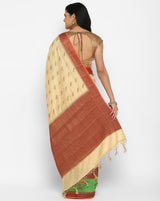 Cream Pure Munga Silk Skirt Booti Banarasi Saree