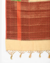 Cream Pure Munga Silk Skirt Booti Banarasi Saree