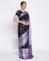 Navy Blue Organza Silk Blend Zari Booti Banarasi Saree