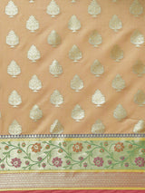 Beige semi organza silk blend banarasi saree