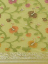 Green color cotton silk blend banarasi saree