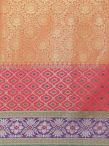Peach colored semi silk blend banarasi saree