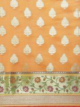 Mustard yellow zari booti semi silk banarasi saree