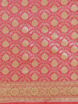 Pink color zari work semi katan banarasi saree