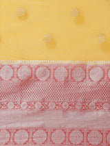 Lemon Yellow Organza Silk Blend Zari Booti Banarasi Saree