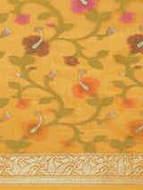 Yellow cotton silk banarasi saree