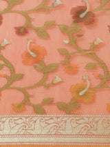 Peach cotton silk floral design banarasi saree