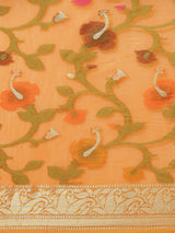 Orange cotton silk floral design banarasi saree