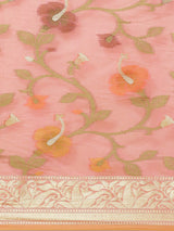Pink cotton silk floral design banarasi saree