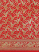 Red color zari work semi katan banarasi saree