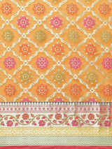 Mustard yellow semi organza silk banarasi saree