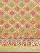 Beige semi organza silk blend banarasi saree