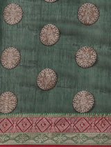 Bottle green colored semi cotton saree