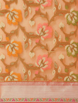 blended Peach Semi Organza Silk Banarasi Saree