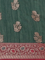 Bottle green colored semi cotton saree