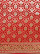 Red color zari work semi katan silk banarasi saree