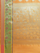 Mustard yellow zari booti semi silk banarasi saree