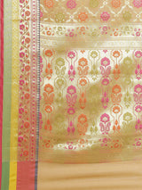 Beige semi organza silk blend banarasi saree