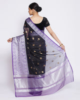 Navy Blue Organza Silk Blend Zari Booti Banarasi Saree