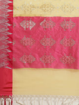 Beige and pink cotton silk banarasi saree