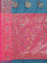 Blue and pink colored semi cotton saree
