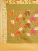 Yellow cotton silk banarasi saree