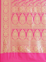 Pink color zari work semi katan banarasi saree