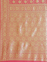Pink color zari work semi katan banarasi saree
