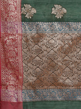 Bottle green colored semi cotton saree