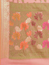 Pink cotton silk floral design banarasi saree