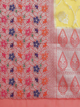 Yellow Ethnic Semi Organza Silk Blend Banarasi Saree