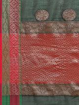 Bottle green colored semi cotton saree