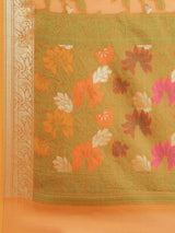 Orange cotton silk floral design banarasi saree