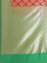 Red and green color semi katan silk banarasi saree