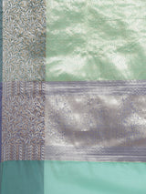 Teal green colored semi silk blend banarasi saree