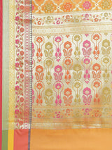 Mustard yellow semi organza silk banarasi saree