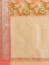 blended Peach Semi Organza Silk Banarasi Saree