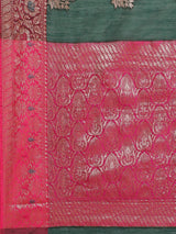 Bottle green colored semi cotton saree