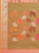Peach cotton silk floral design banarasi saree